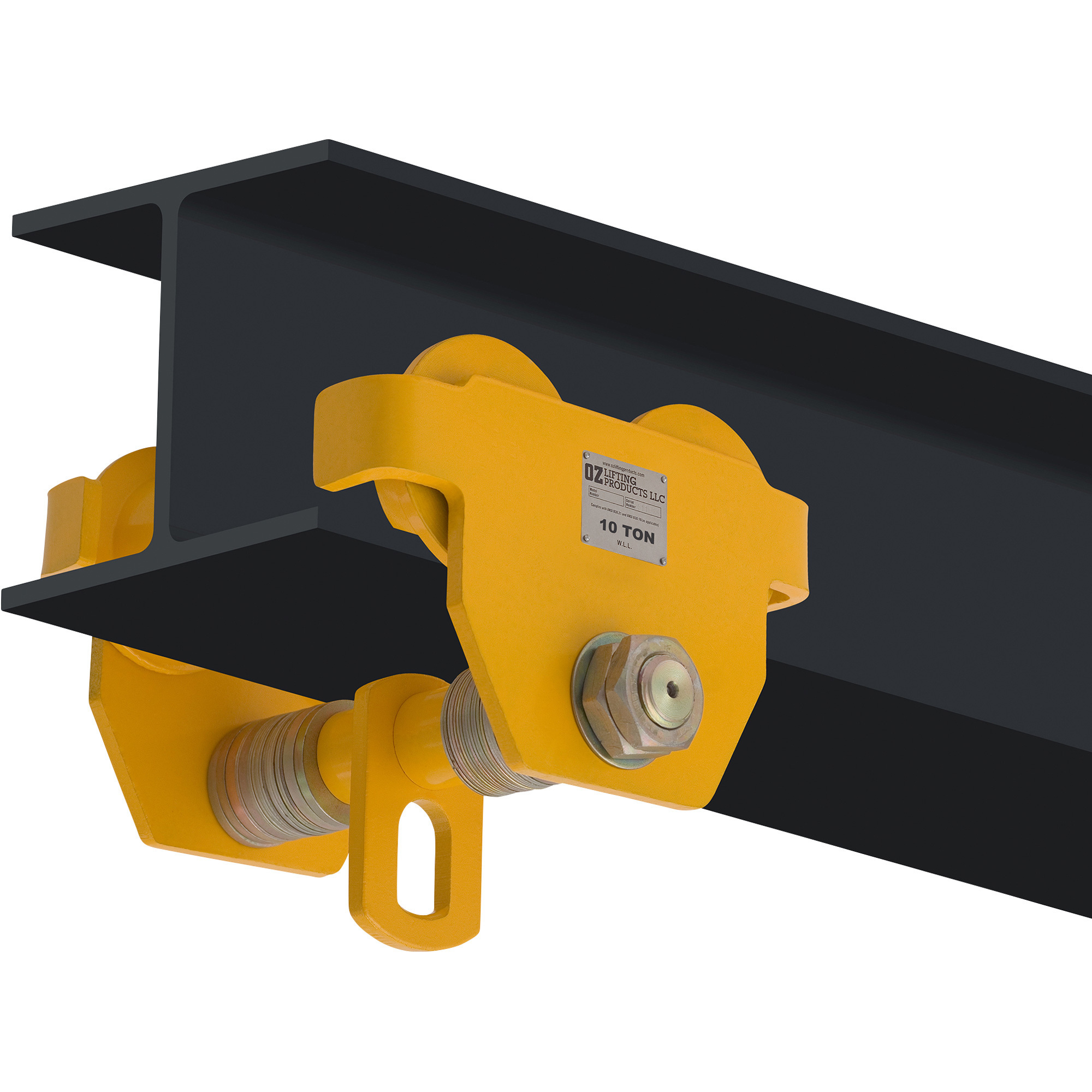 OZ Lifting Products Manual Plain Trolley, 10-Ton Capacity, 12in. Rod, 4.95-12in. Flange Width, Model# OZ10PBT